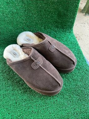UGG Chocolate Brown Suede Shearling Clog Mules